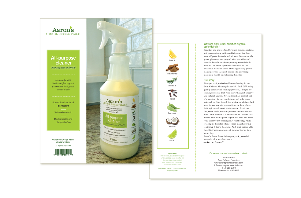 Sellsheet for Aaron's Green Essentials