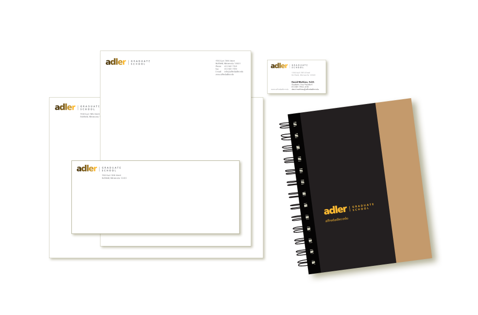 Images of stationery for Adler Graduate School