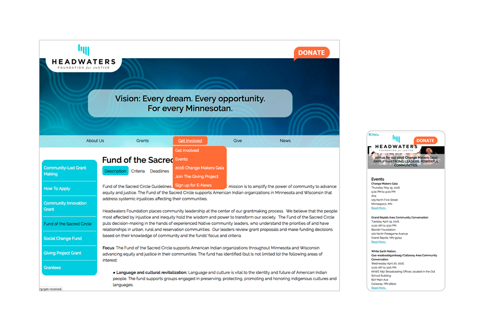 Desktop and mobile views of Headwaters Foundation for Justice website