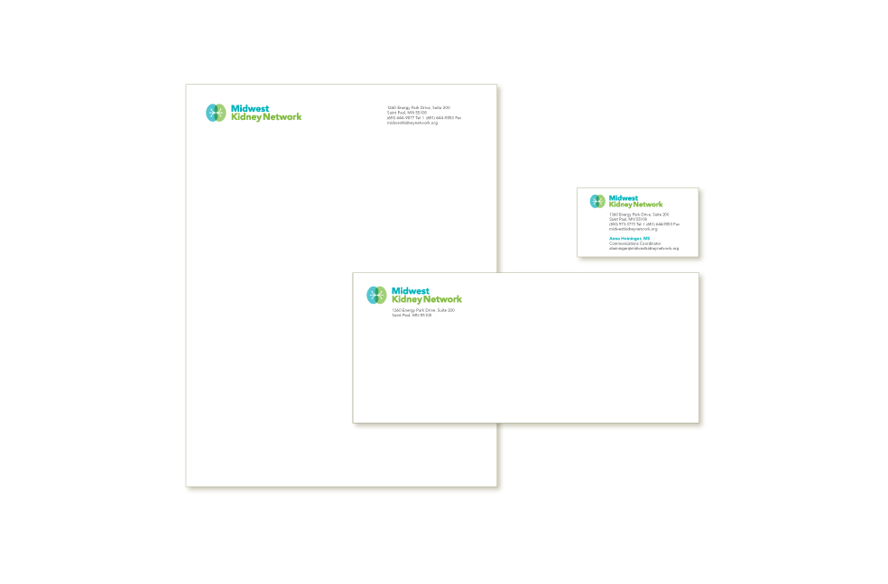 We designed the stationery and business cards from the identity we developed. Samples of the stationery for envelope, letterhead and business cards