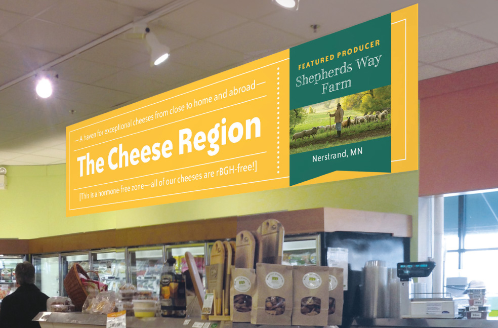 Cheese region sign design for Mississippi Market