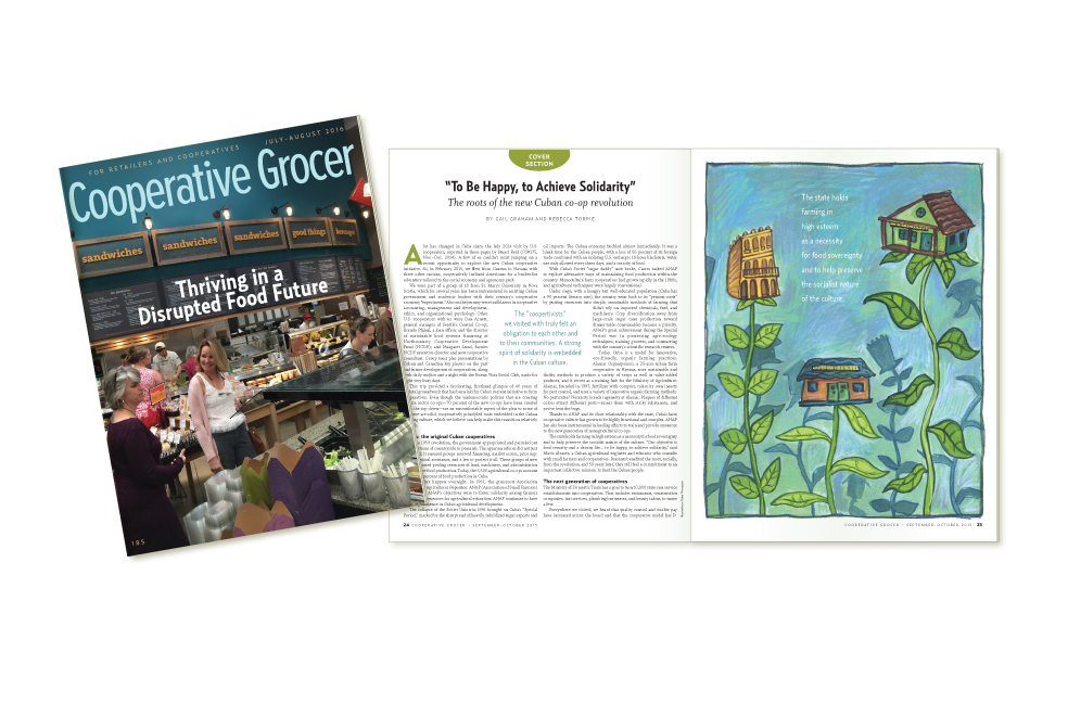 Display of Cooperative Grocer Magazine Cover, and sample interior page,  July-August 2016