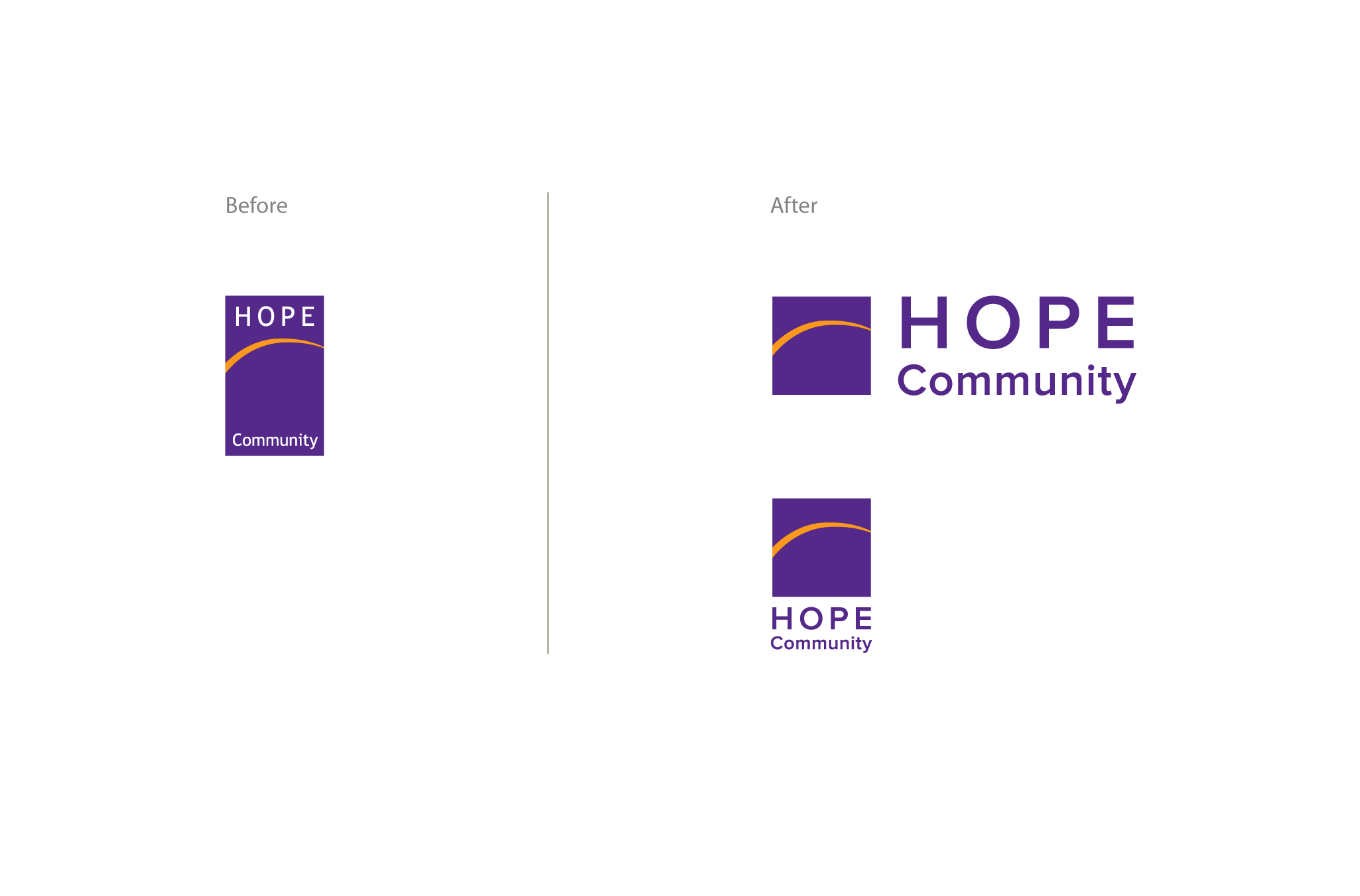 Hope logo - before and after redesign 